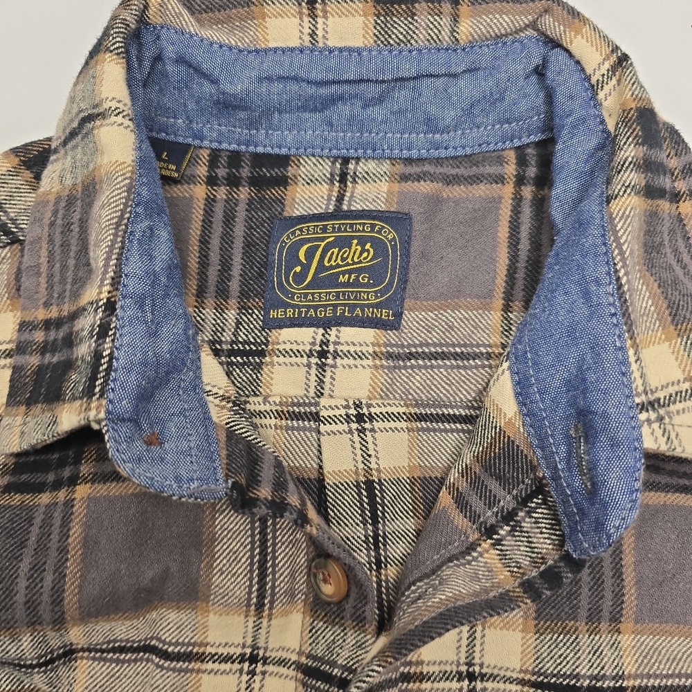 Jachs NY Mens Heritage Flannel Plaid Button Down Shirt Brown Tan Black Large - Picture 3 of 6